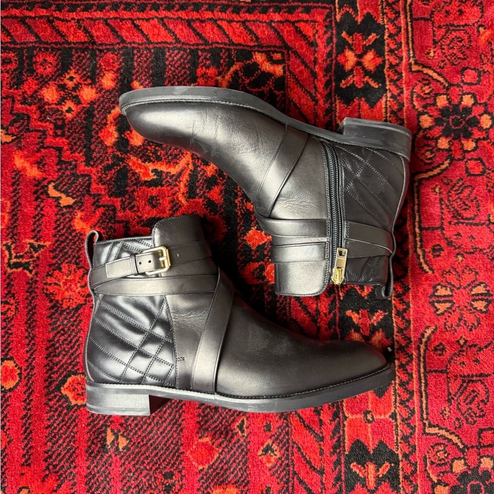 Burberry Black Ankle Boots with Gold Buckle